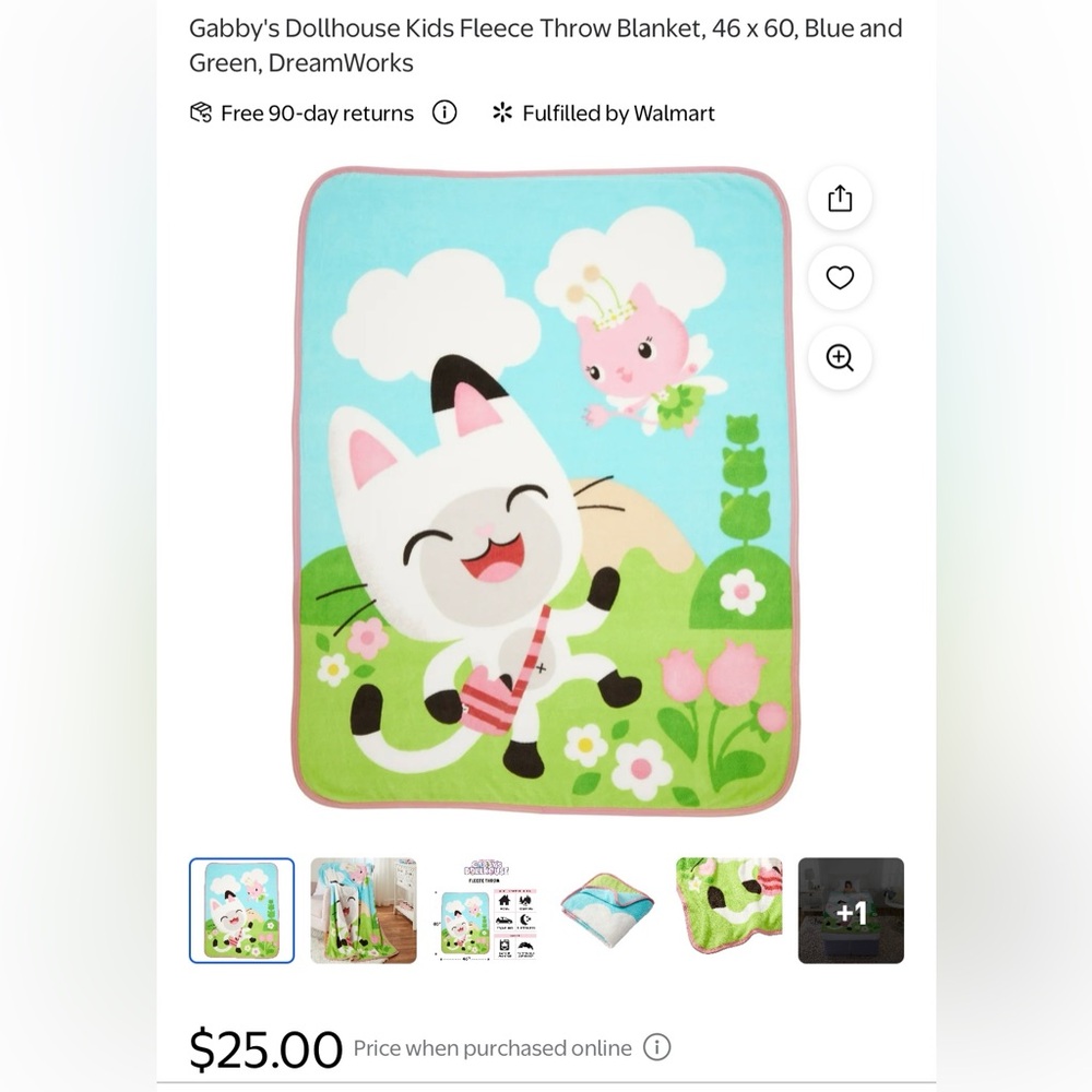DreamWorks Gabby's Dollhouse Kids Fleece Throw Blanket and Twin Size Bed Sheets